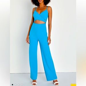 BRANDNEW Going Out All Night Blue Cutout Wide-Leg Jumpsuit size Sm